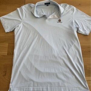 Peter Millar White and Light Blue Thin Stripe Polo